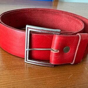 Vintage Wide Red Genuine Leather Belt, L/XL